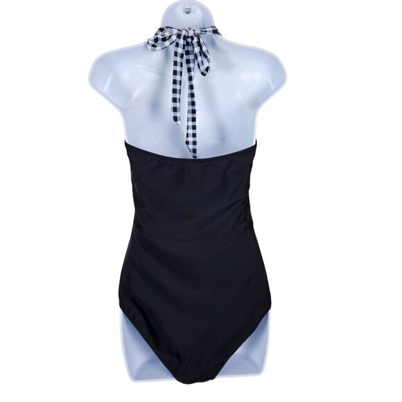 Womens Black & White Gingham Halter One-Piece Swimsuit Tummy Control Size Large - Picture 5 of 9